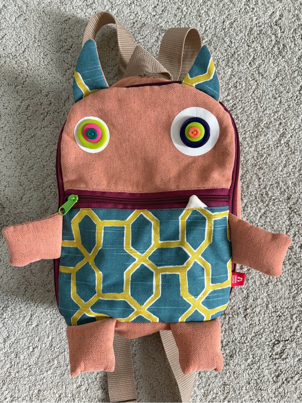 Nomellamo Kids Plush Monster Backpack in Pink and Teal